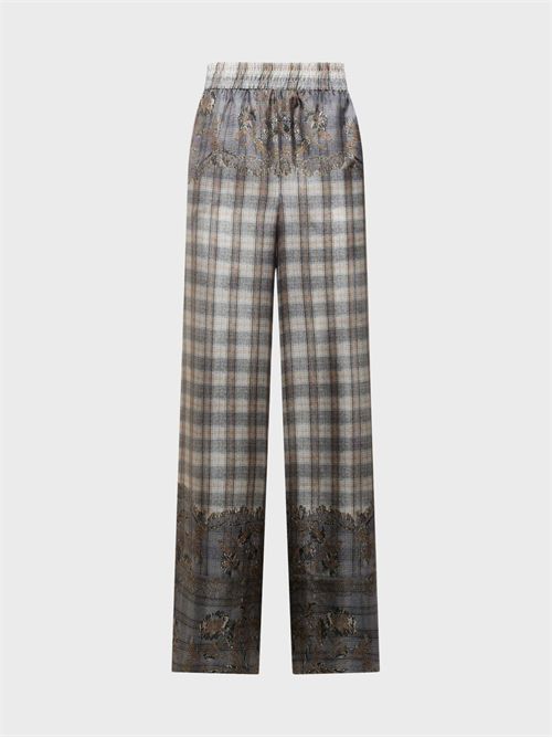 Silk palazzo trousers with grey check print PIERRE-LOUIS MASCIA | PT12450516283